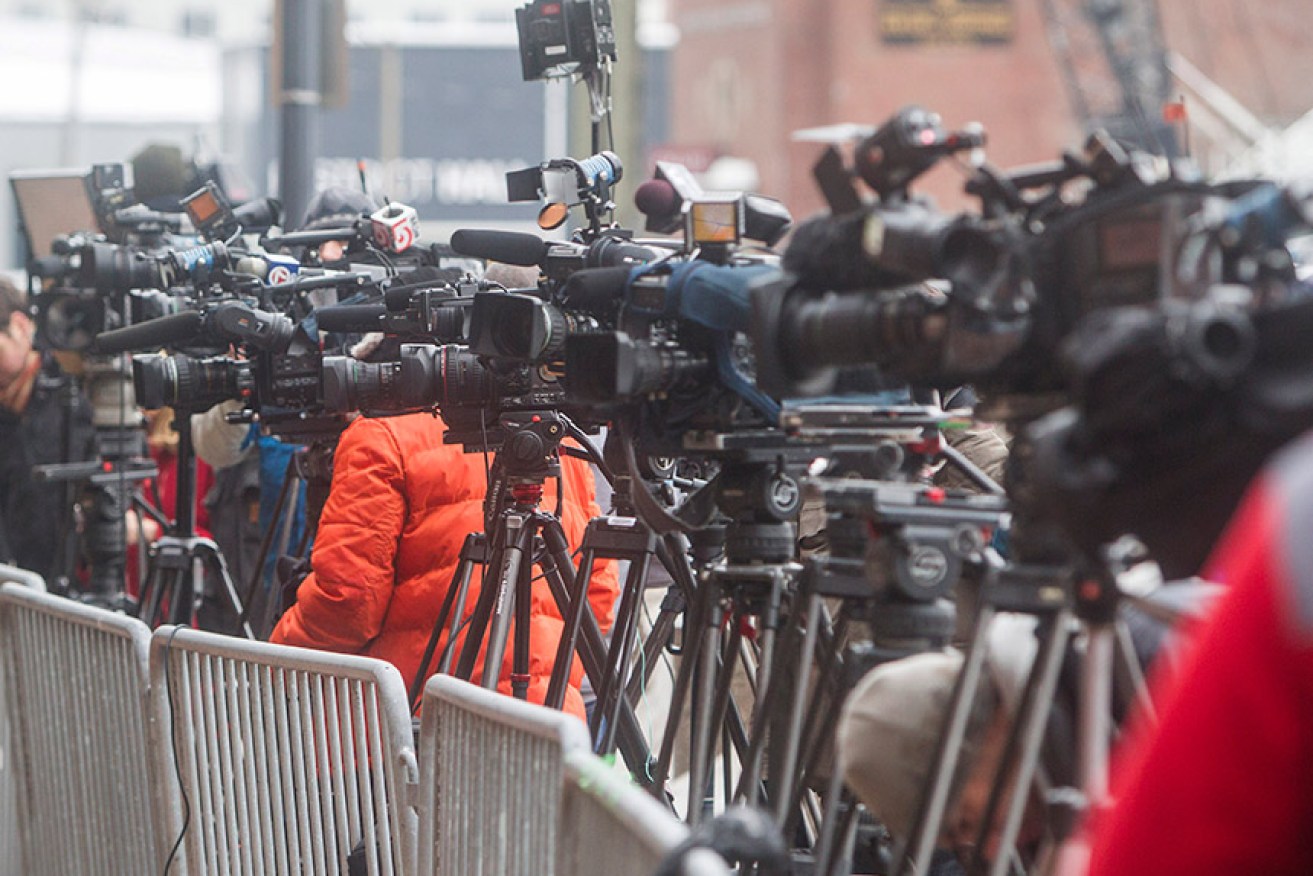 The world's media gather at the start of the Tsarnaev trial. Getty