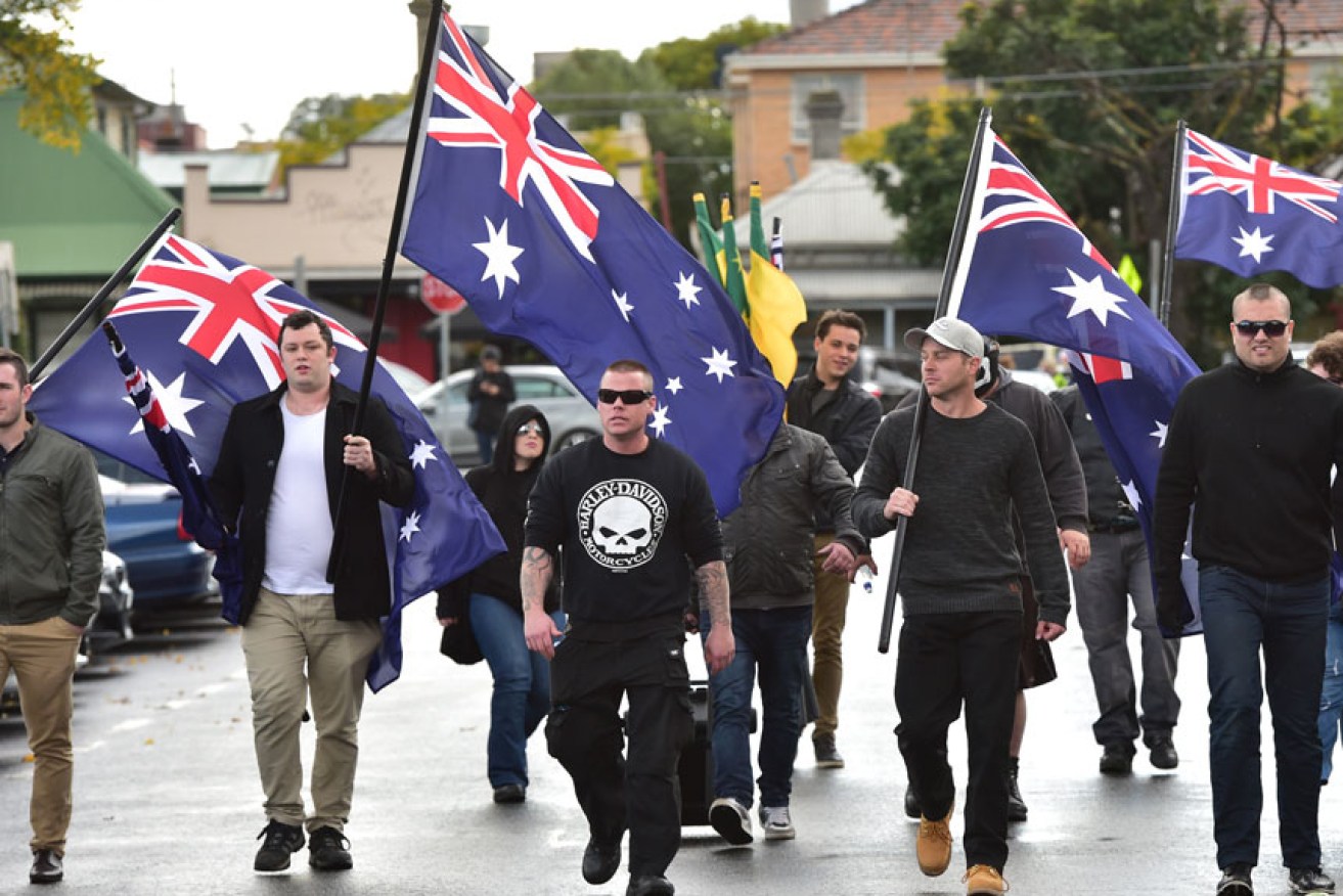 The United Patriots Front celebrated the billboard's removal. Photo: AAP