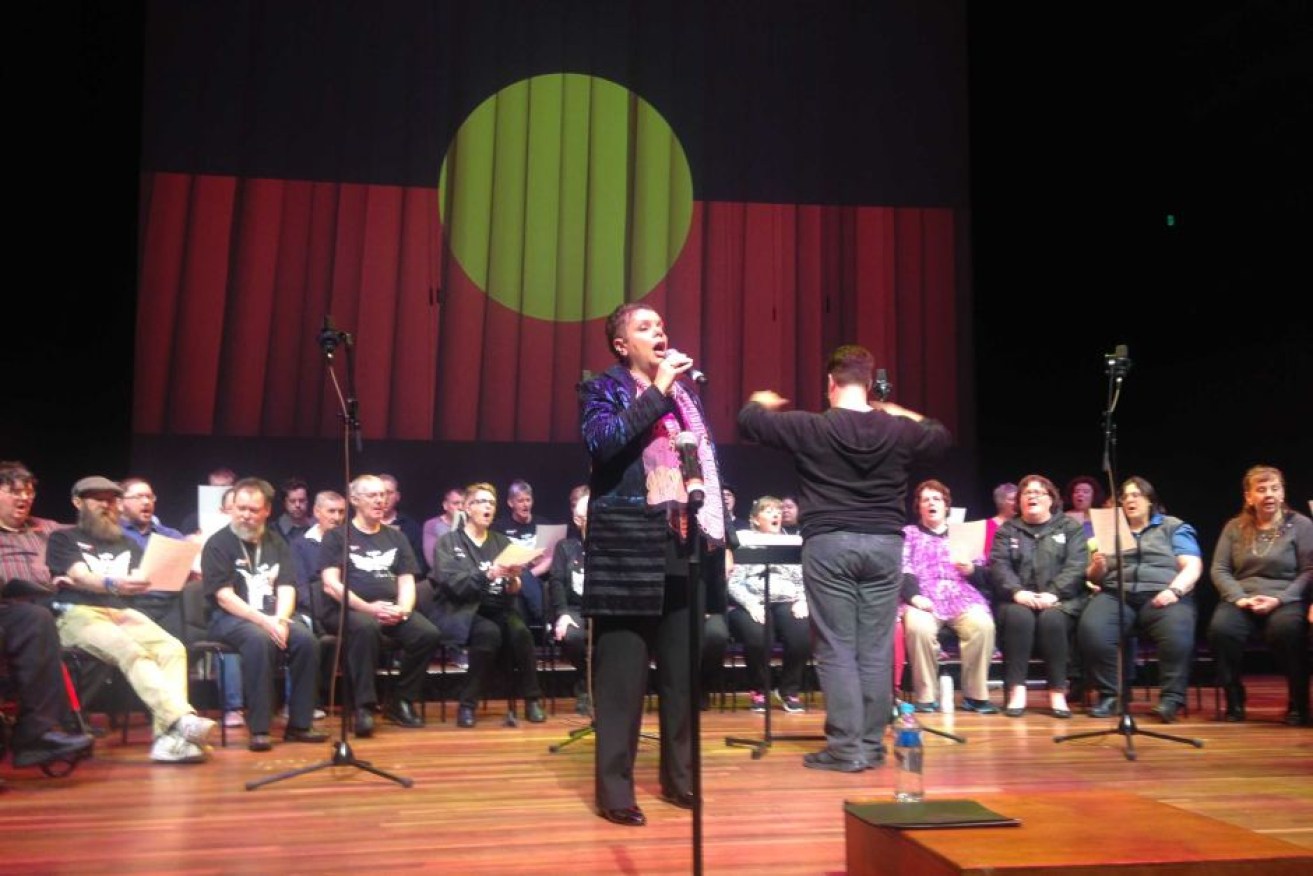 Soprano Deborah Cheetham performs with the Choir of Hard Knocks in Melbourne.