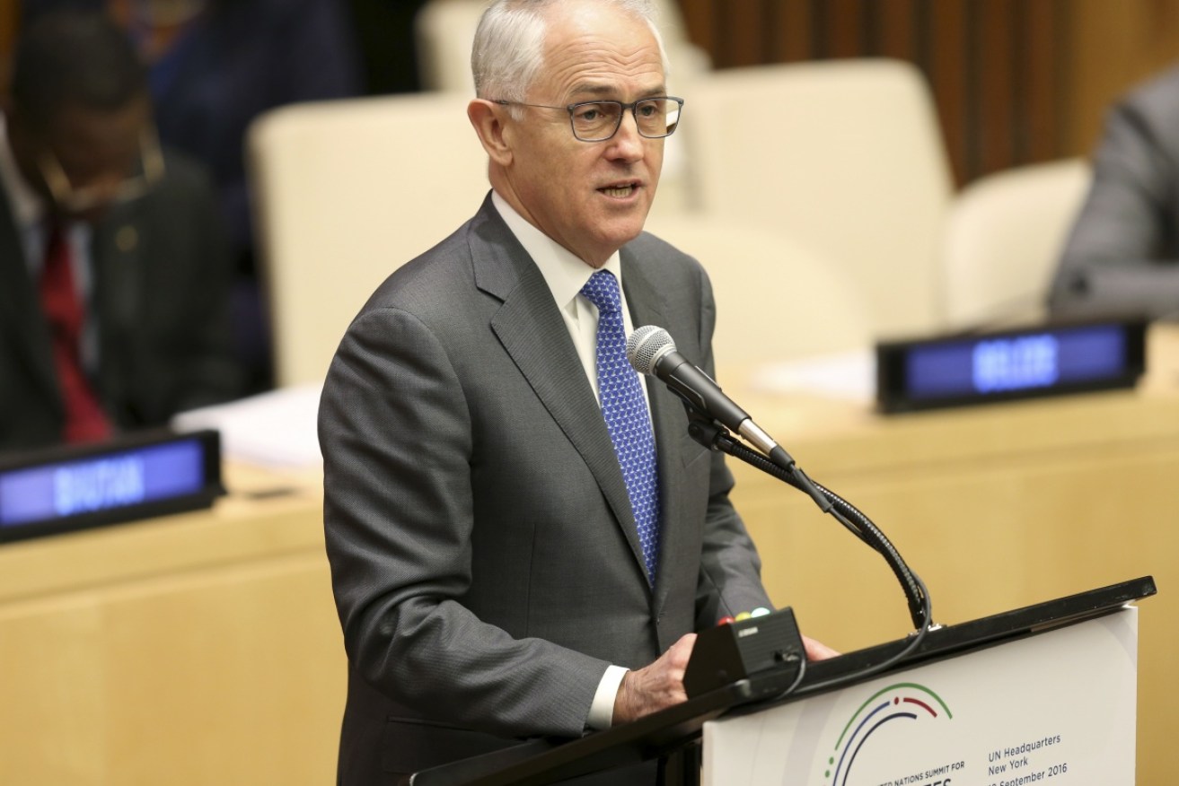 Prime Minister Malcolm Turnbull speaks during the Summit for Refugees and Migrants at U.N. headquarters.