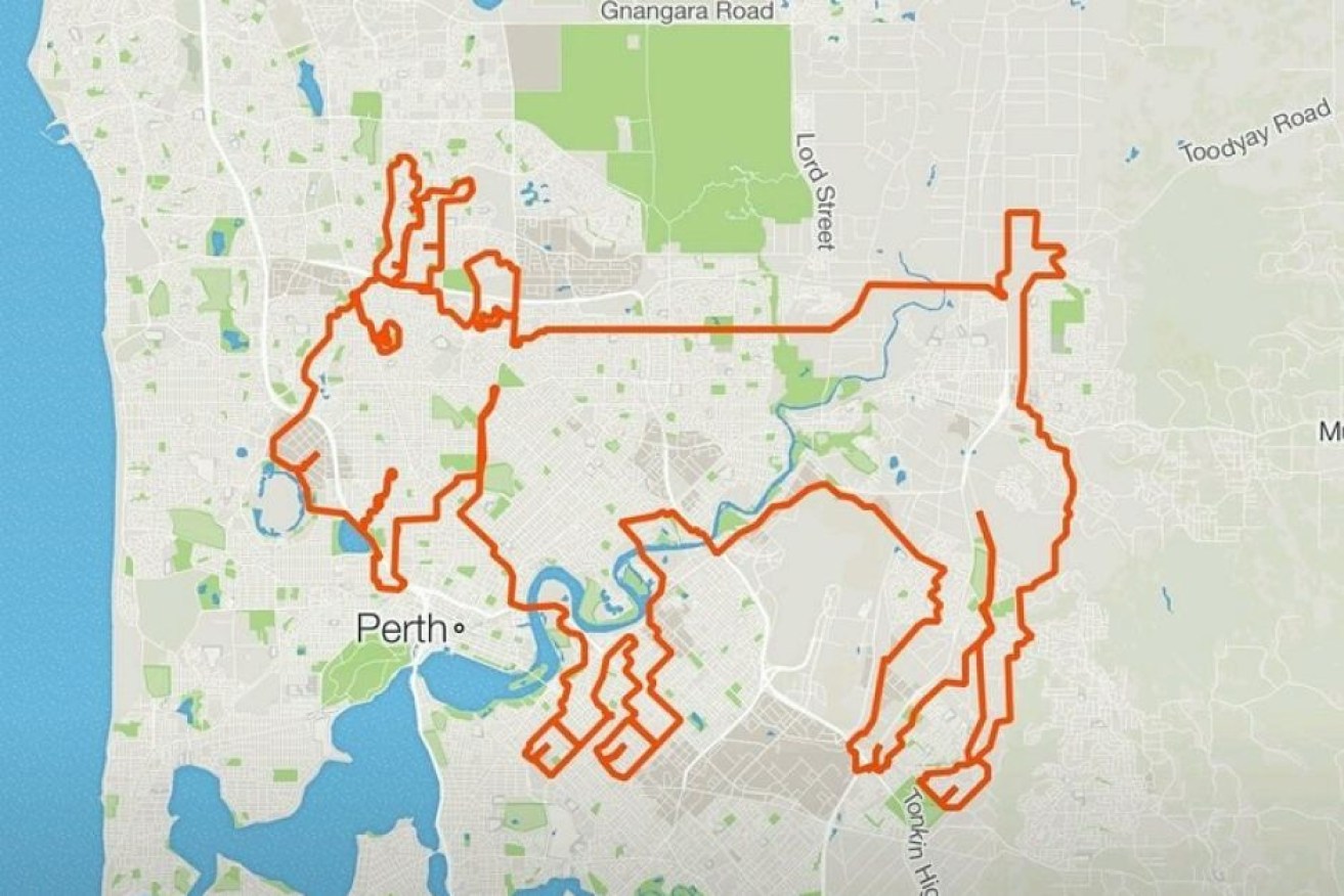 Team Fight Club rode 202km in a day to create this image across Perth's suburbs.