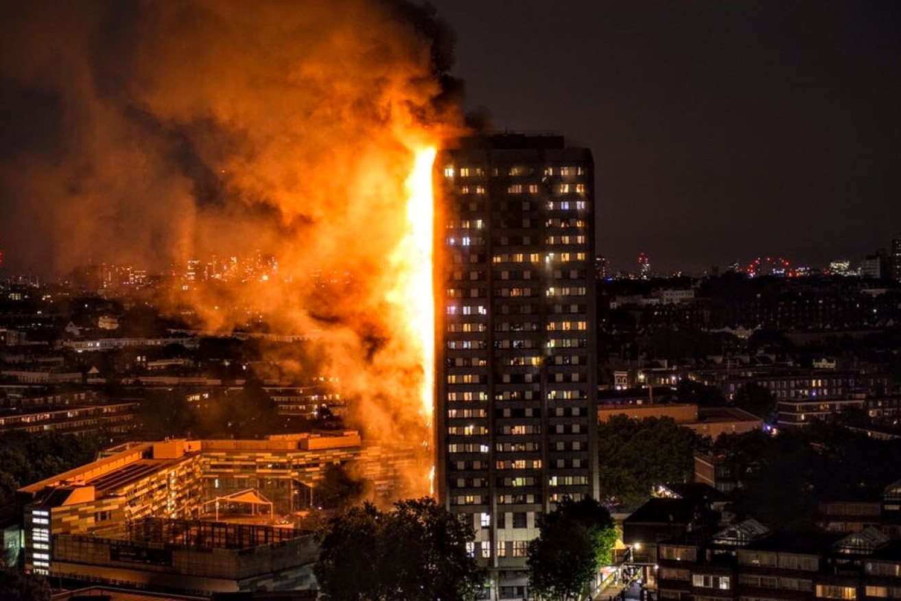The Grenfell Tower ablaze in west London