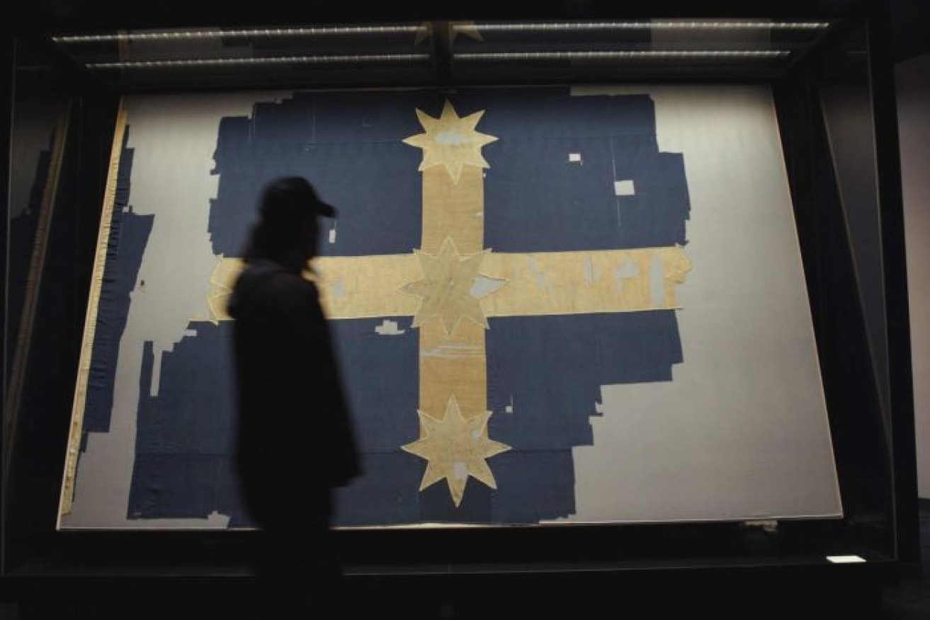 The tattered and torn Eureka flag is on show in Ballarat. 