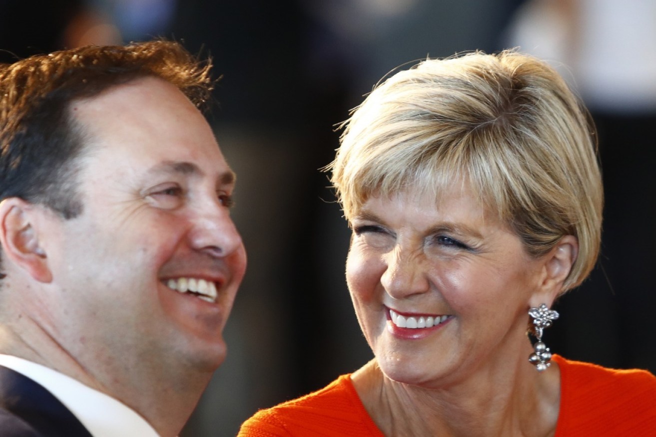 Julie Bishop, who will leave a huge gap in the Coalition ranks, with Steve Ciobo.