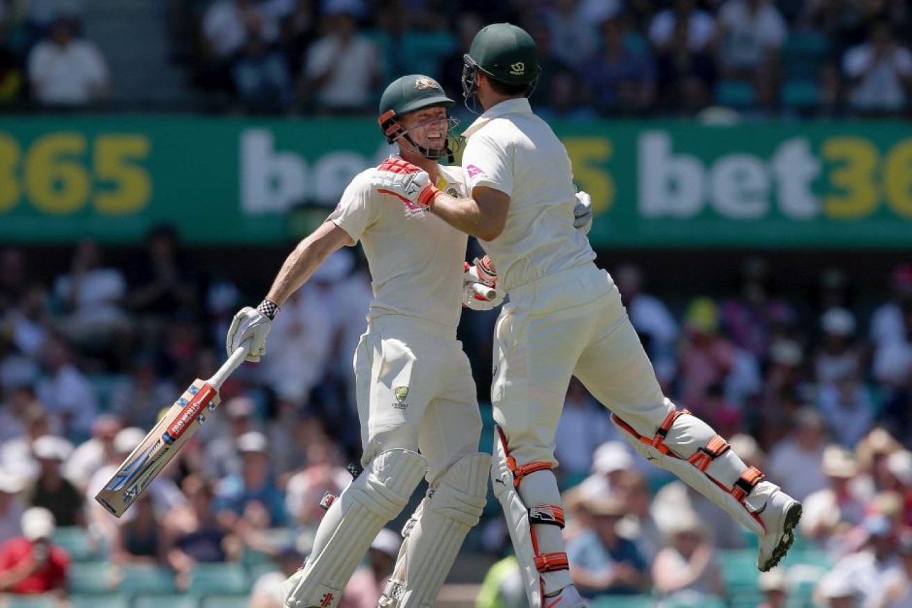 Shaun Marsh (L) was almost run out when he prematurely celebrated his brother Mitch's century.