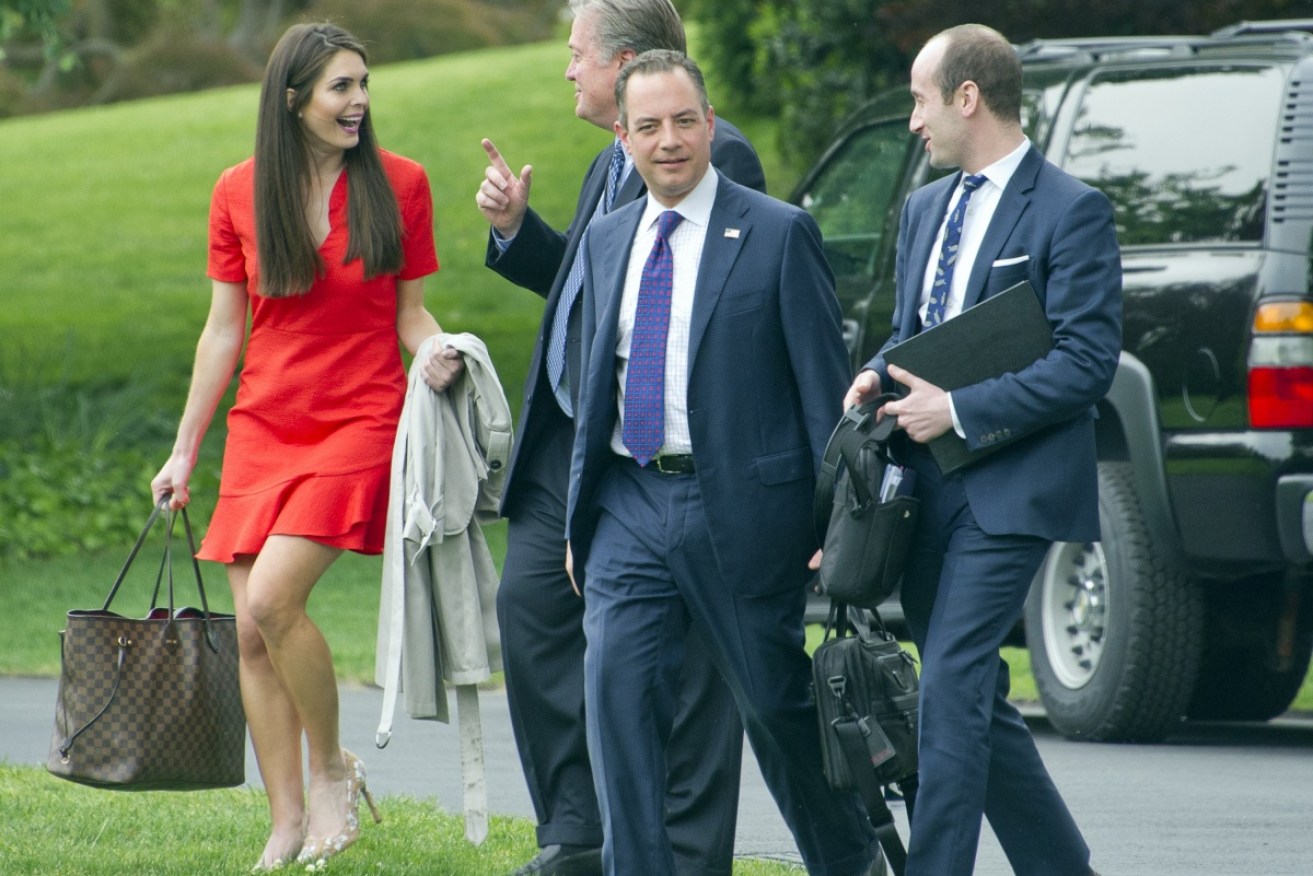 From left: Hope Hicks, Steve Bannon, Reince Priebus and Stephen Miller. Only Miller remains.