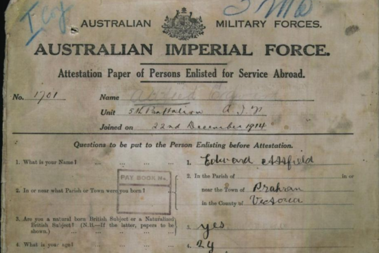 Edward Attfield's enlistment papers