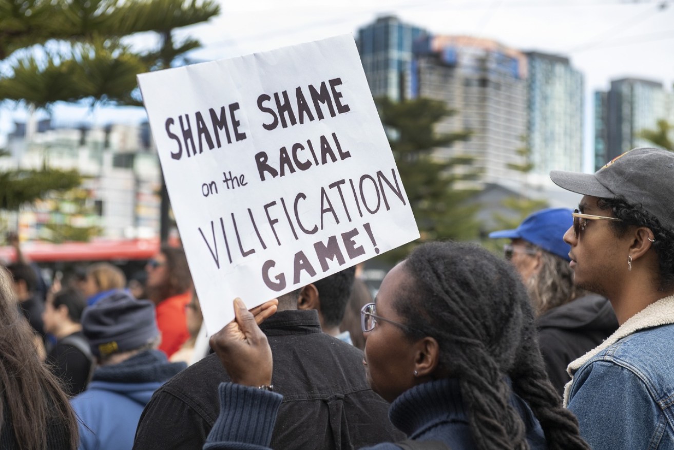 Hundreds of people protested outside Channel 7's Melbourne office for a segment on "African gangs running riot".