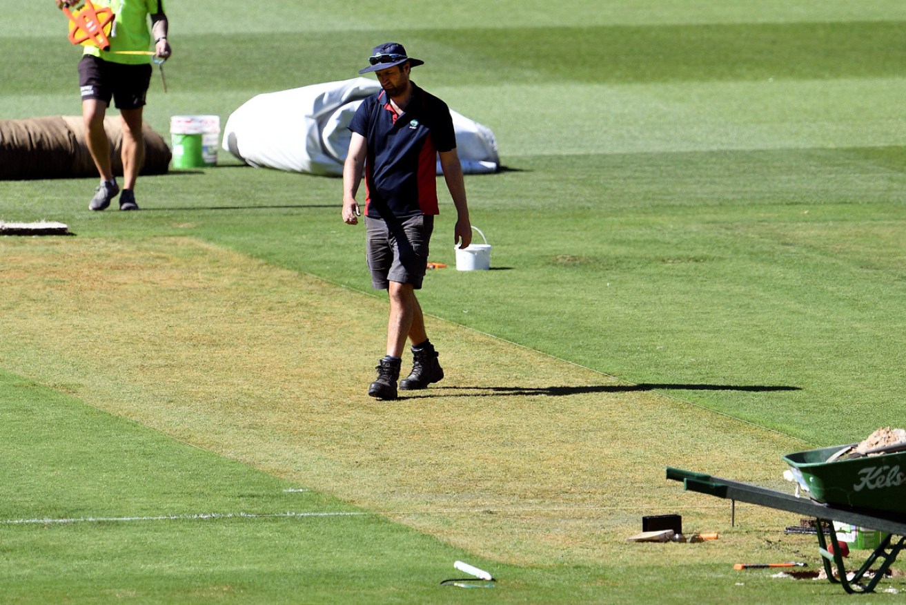 MCC curator Matt Page prepares the wicket for the Boxing Day Test.