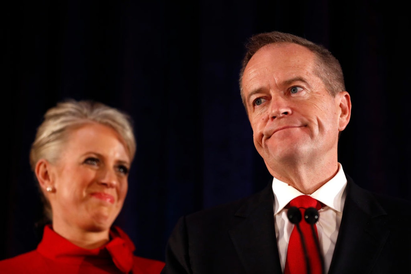 Bill Shorten, with wife Chloe, as he conceded he had lost the election.