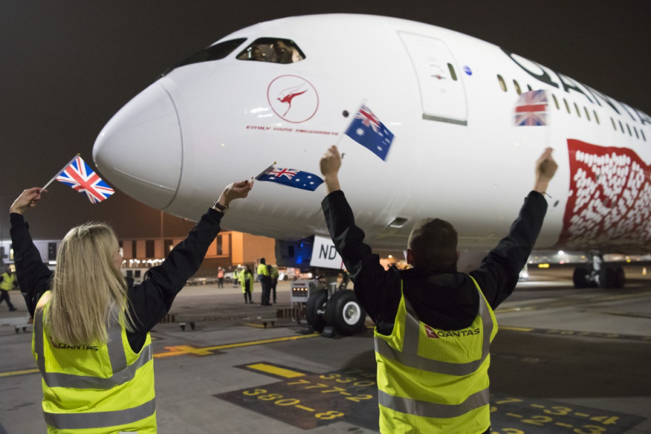 Qantas' inaugural Perth-London flight arrives at Heathrow.