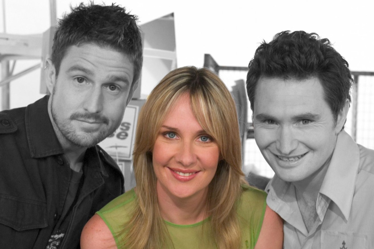 Corinne Grant with Glasshouse panel-mates Wil Anderson (left) and Dave Hughes.