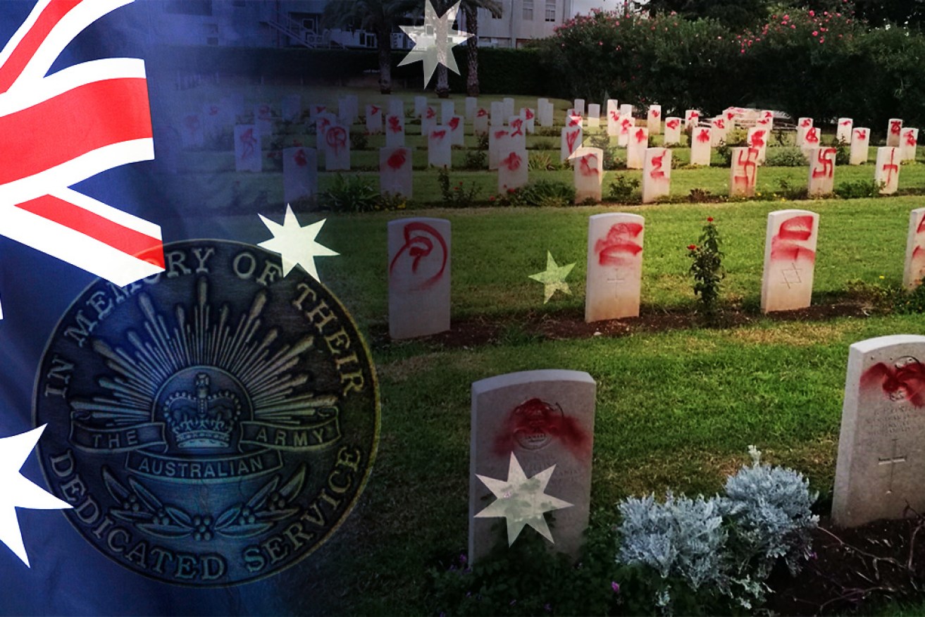 Australian war graves were among the dozens covered in anti-Semitic messages in Israel. 