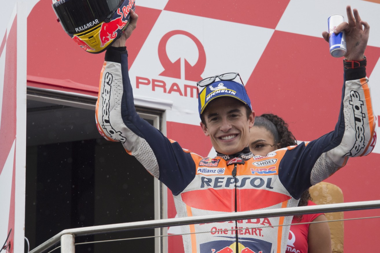 Thrilled: Eight-time world champion Marc Marquez after winning the Australian MotoGP at Phillip Island.