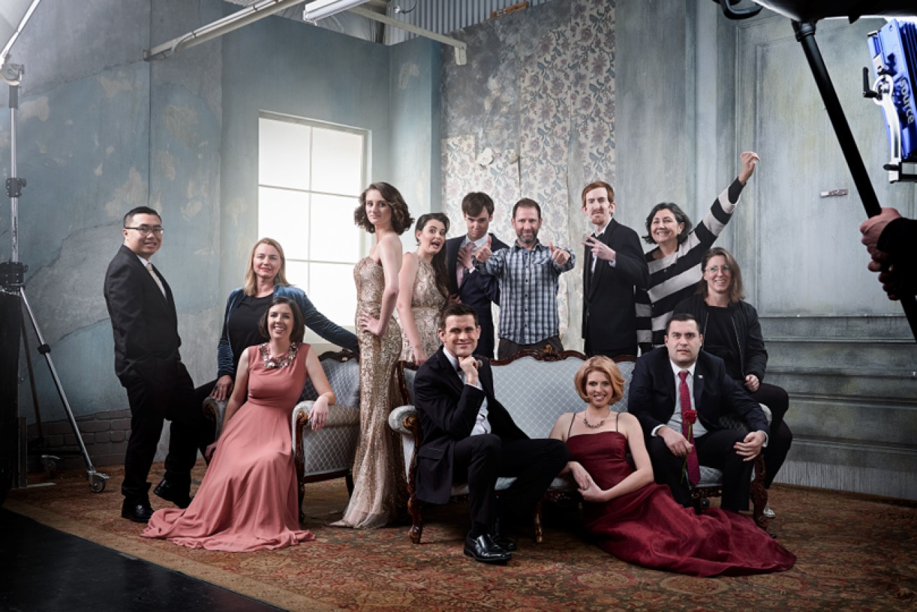 The cast of the ABC's <i>Love on the Spectrum</I> with director Cian O'Clery in the middle.