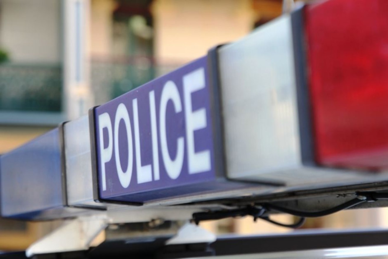 A woman was treated for leg, pelvis and spinal injuries after a police car struck her.