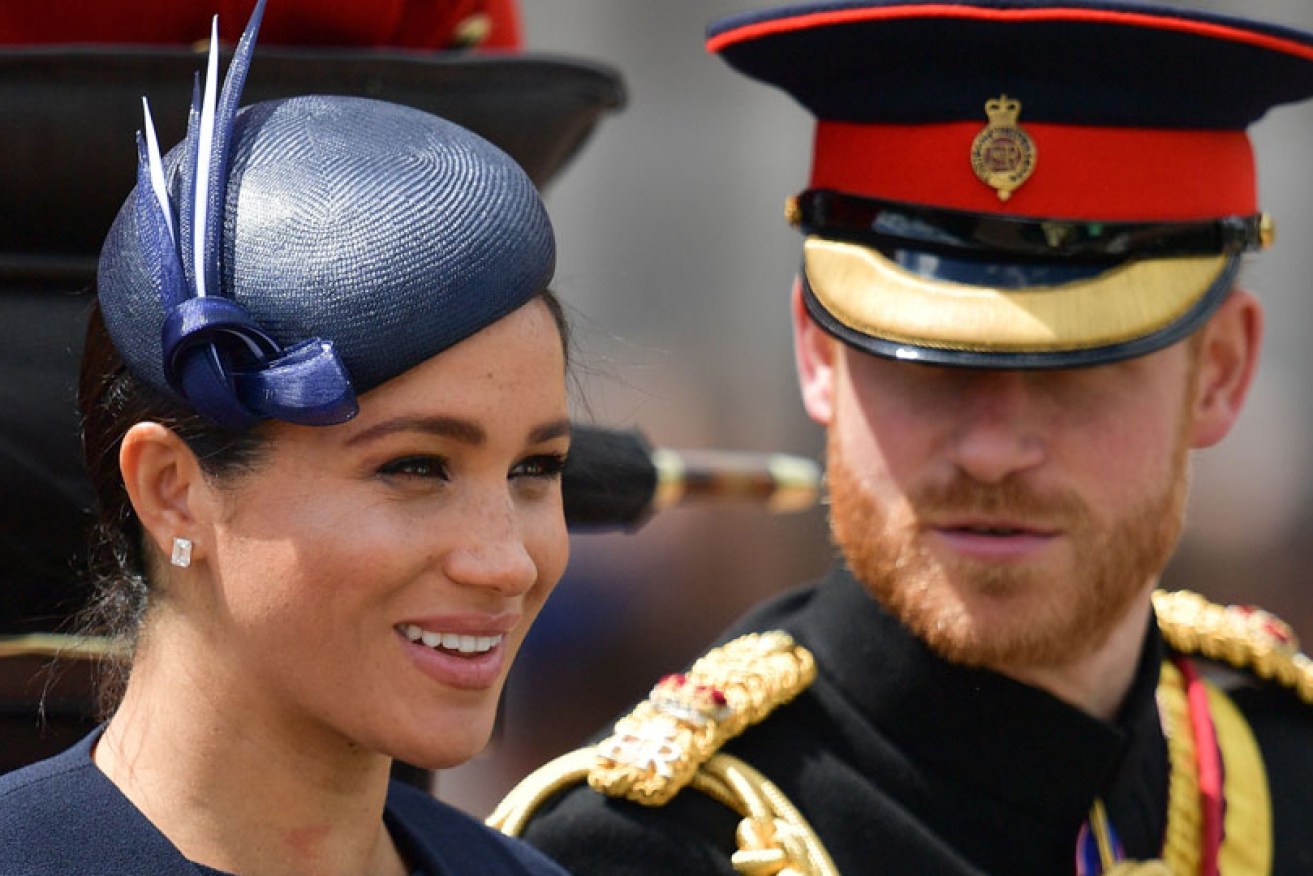 Then-senior royals Meghan Markle and Prince Harry at Trooping the Color on June 8, 2019.