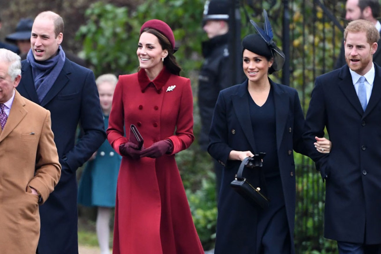 Prince Charles, Prince William, Kate Middleton, Meghan Markle and Prince Harry on Christmas Day 2018.