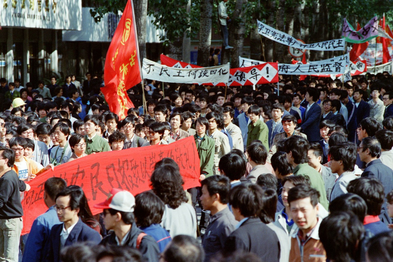 Thousands of Chinese students with the support of Beijing residents marched in pro-democracy protests.