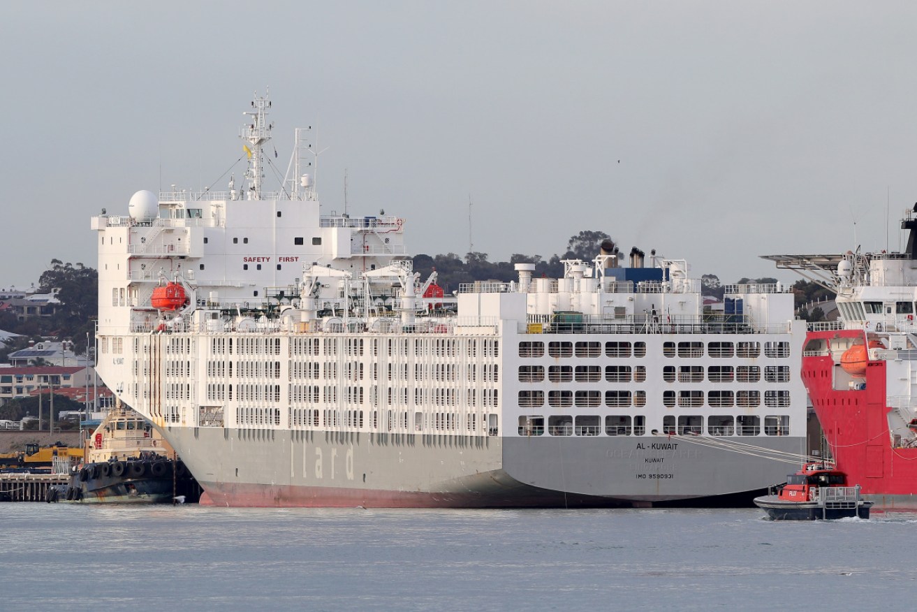 The Al Kuwait is docked at Fremantle, where six of its crew have been confirmed with coronavirus.