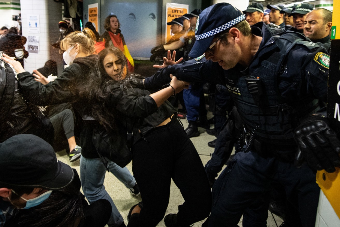 NSW Police sprayed protesters with pepper spray inside Central Station after a Black Lives Matter rally in Sydney.