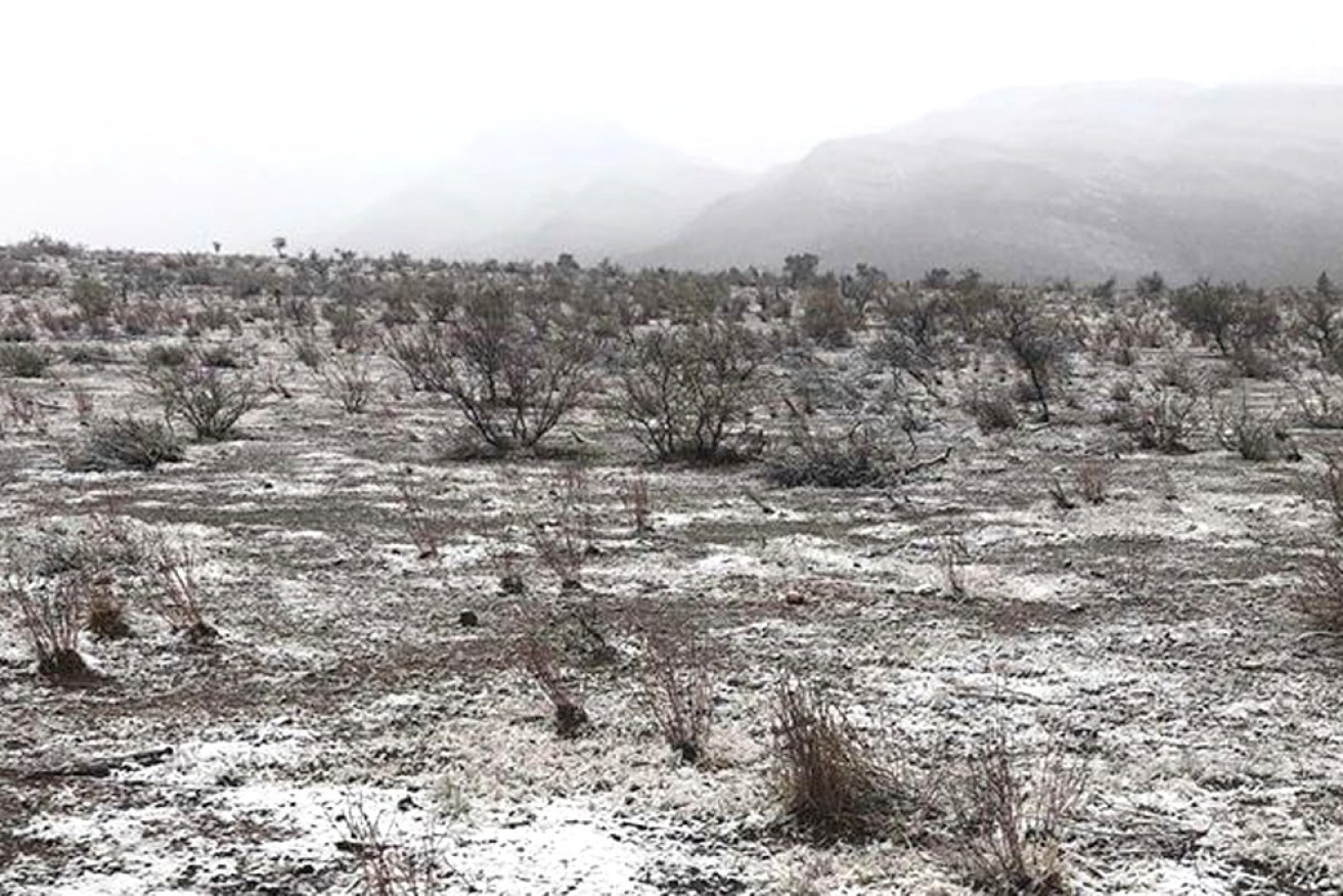 Rare snow on the ground at Wilpena Pound, in central South Australia, in 2020 (file photo).