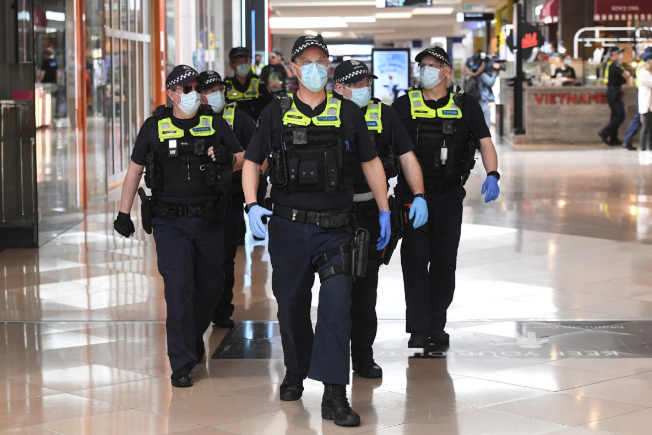 Police patrolled Chadstone Shopping Centre on Sunday in search of anti-lockdown protesters. 