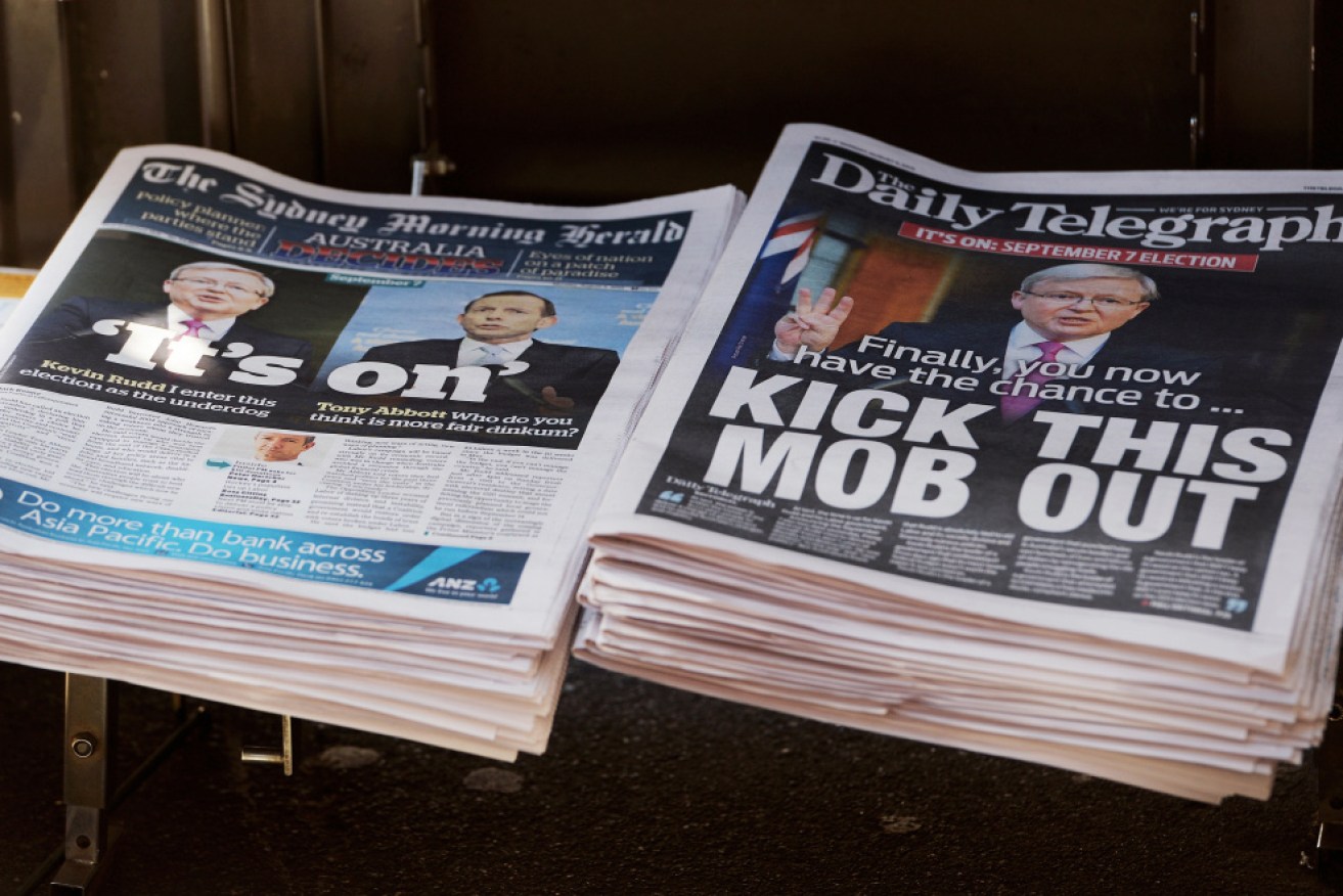 News Corp's <i>Daily Telegraph</i> and the then Fairfax <i>Sydney Morning Herald</i> on the morning campaigning began in the 2013 federal election.