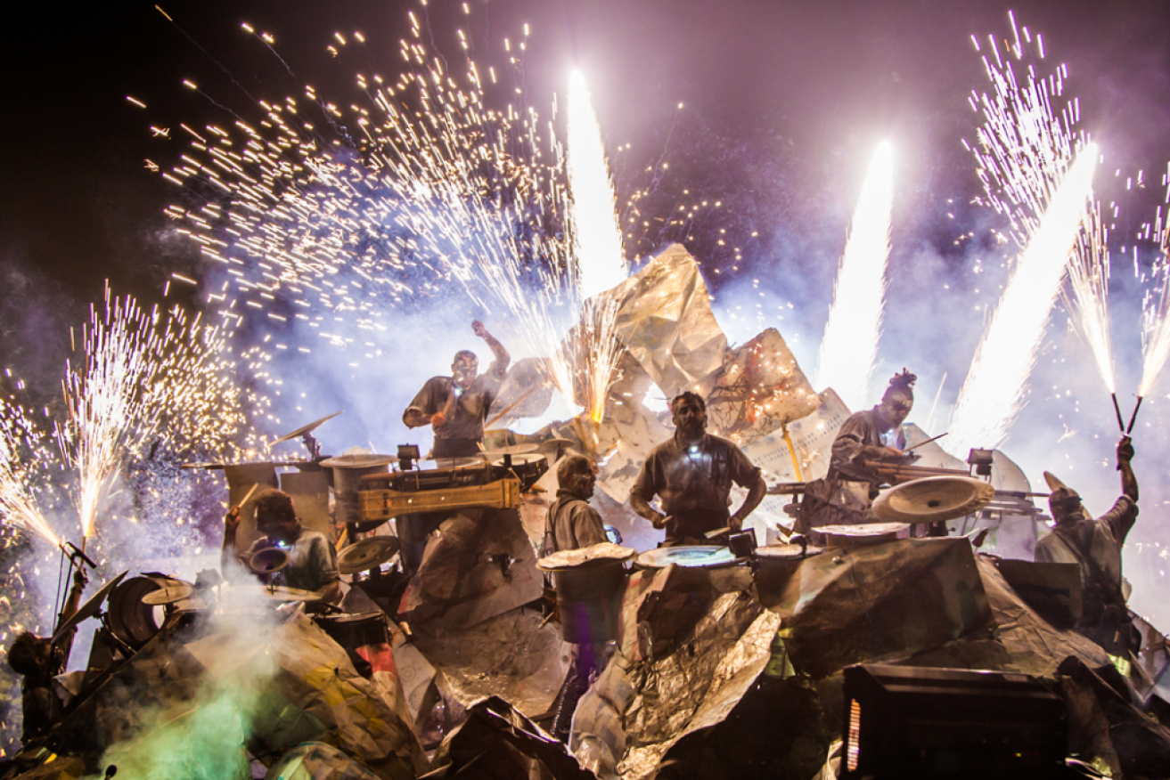 French performance art company Les Commandos Percu’s 'Silence!', coming to Elder Park on Fringe opening weekend, features a stage that evokes a mountain of metal. 
