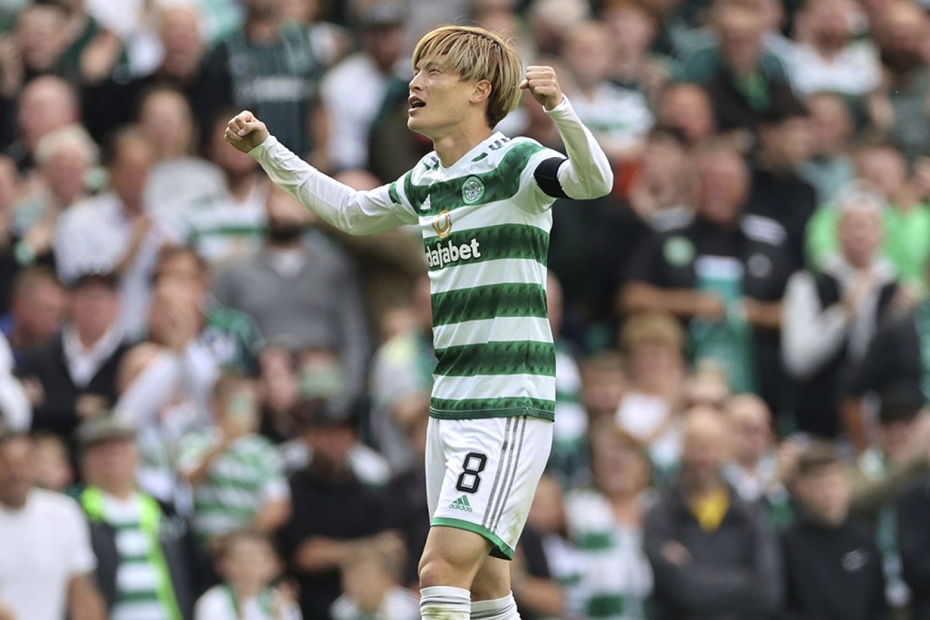 Kyogo Furuhashi scored a first-half hat-trick in Celtic's record 9-0 win at Dundee United.