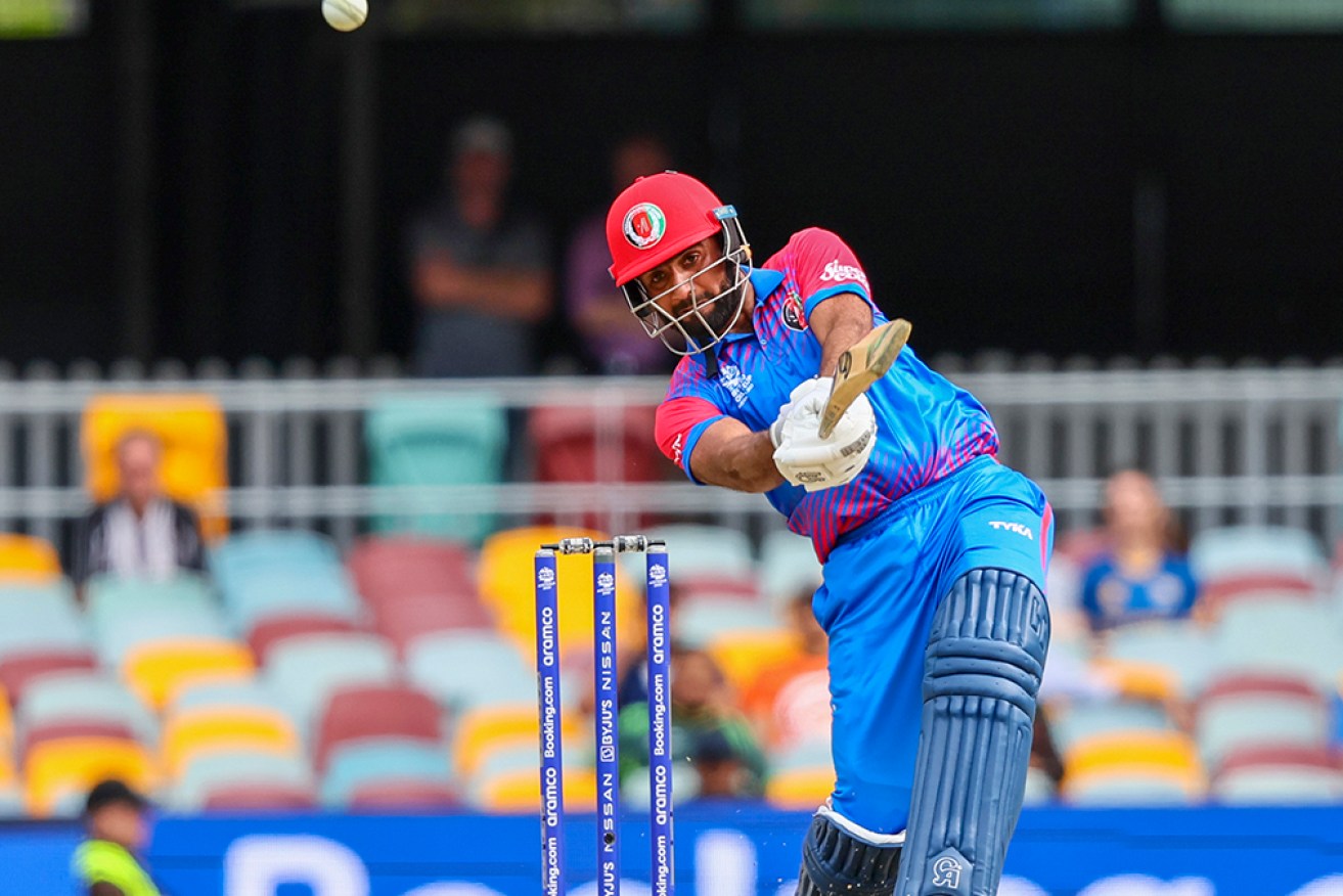 Usman Ghani hits a six for Afghanistan in the World T20 clash with Sri Lanka on Tuesday.