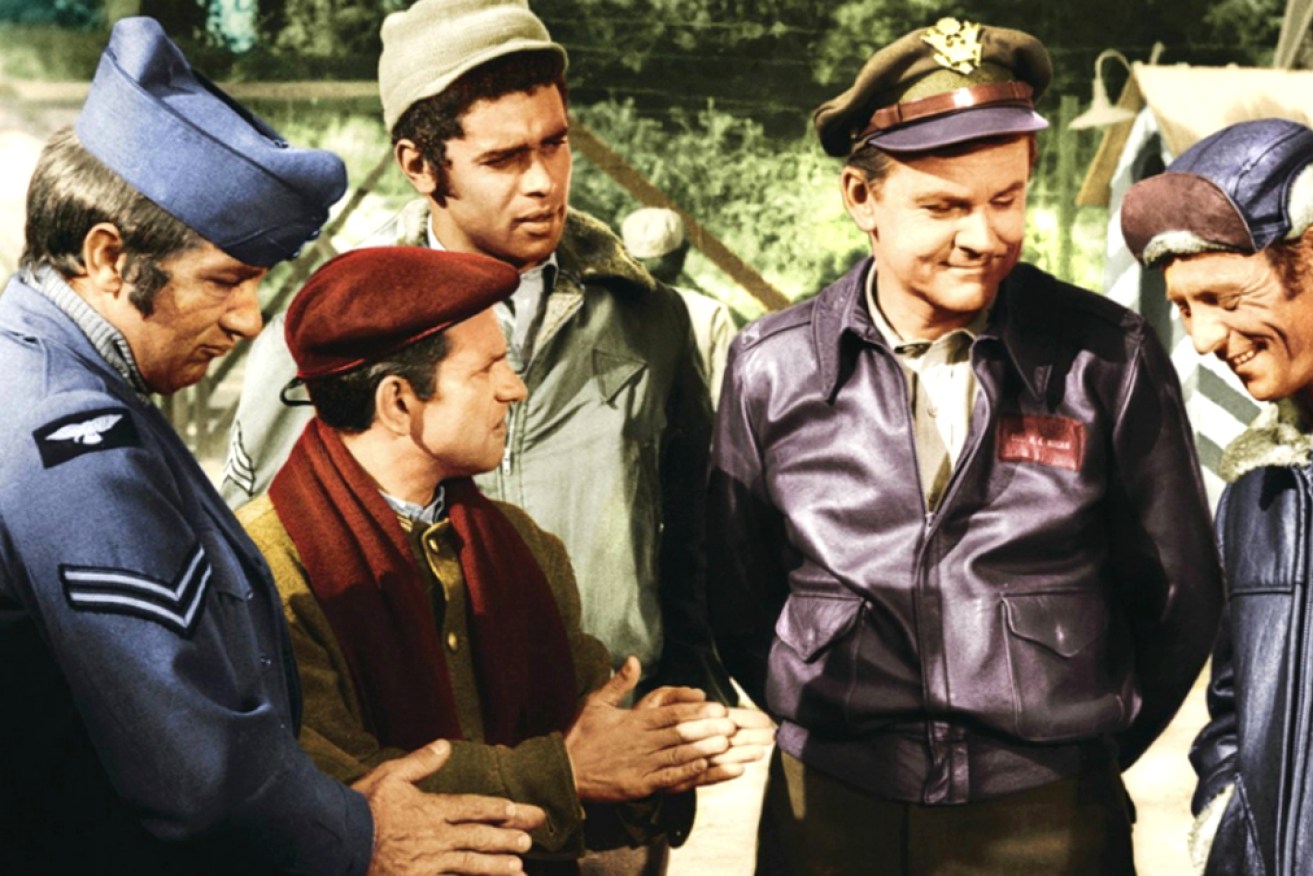 Clary (in his signature beret) with his <i>Hogan's Heroes</i> castmates.