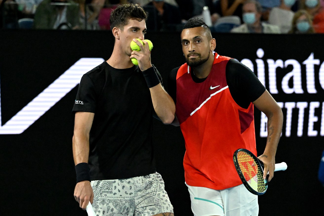 Thanasi Kokkinakis and Nick Kyrgios have been eliminated in the doubles at the ATP Finals.