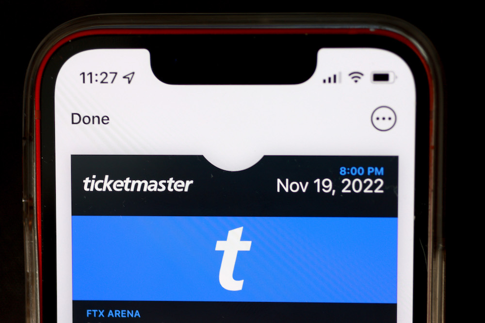 Pictured is the Ticketmaster site on a phone