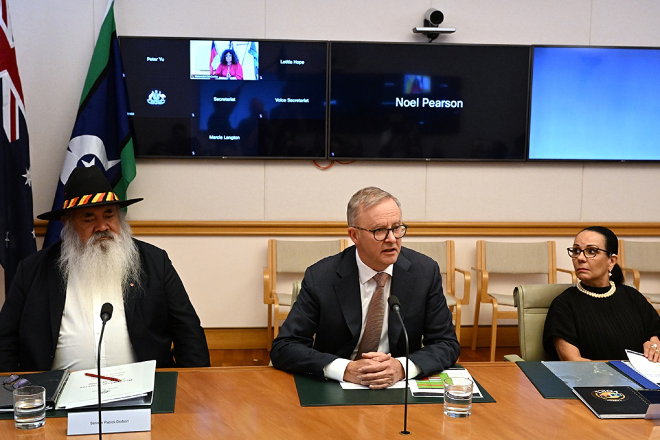 Pat Dodson, Anthony Albanese and Linda Burney met as part of the referendum working group on Thursday.