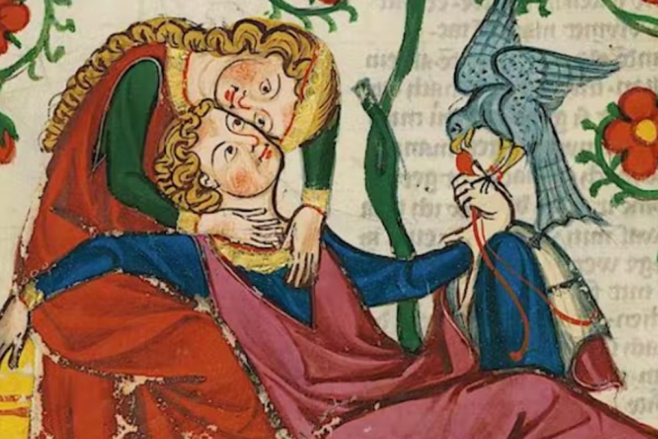 Lovebirds in the 14th-century Codex Manesse.