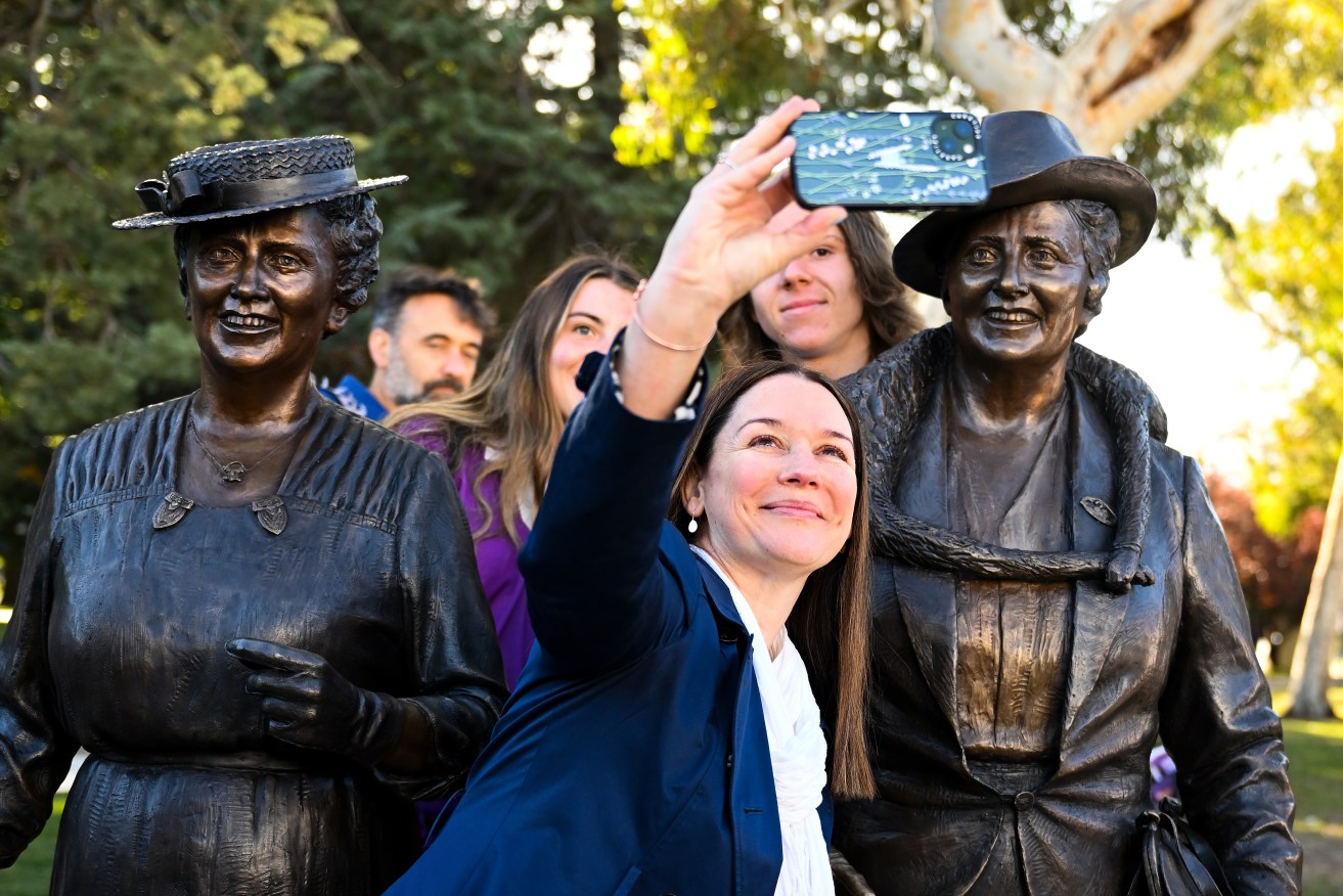 Statue unveiling of Australia's first women federal MPs Dame Enid Lyons and Dame Dorothy Tangney.