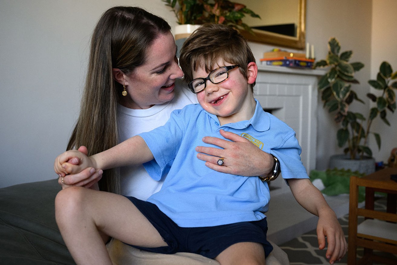 Sarah-Ann Taylor with her six-year-old son Franklin, who suffered brain injuries during birth. 
