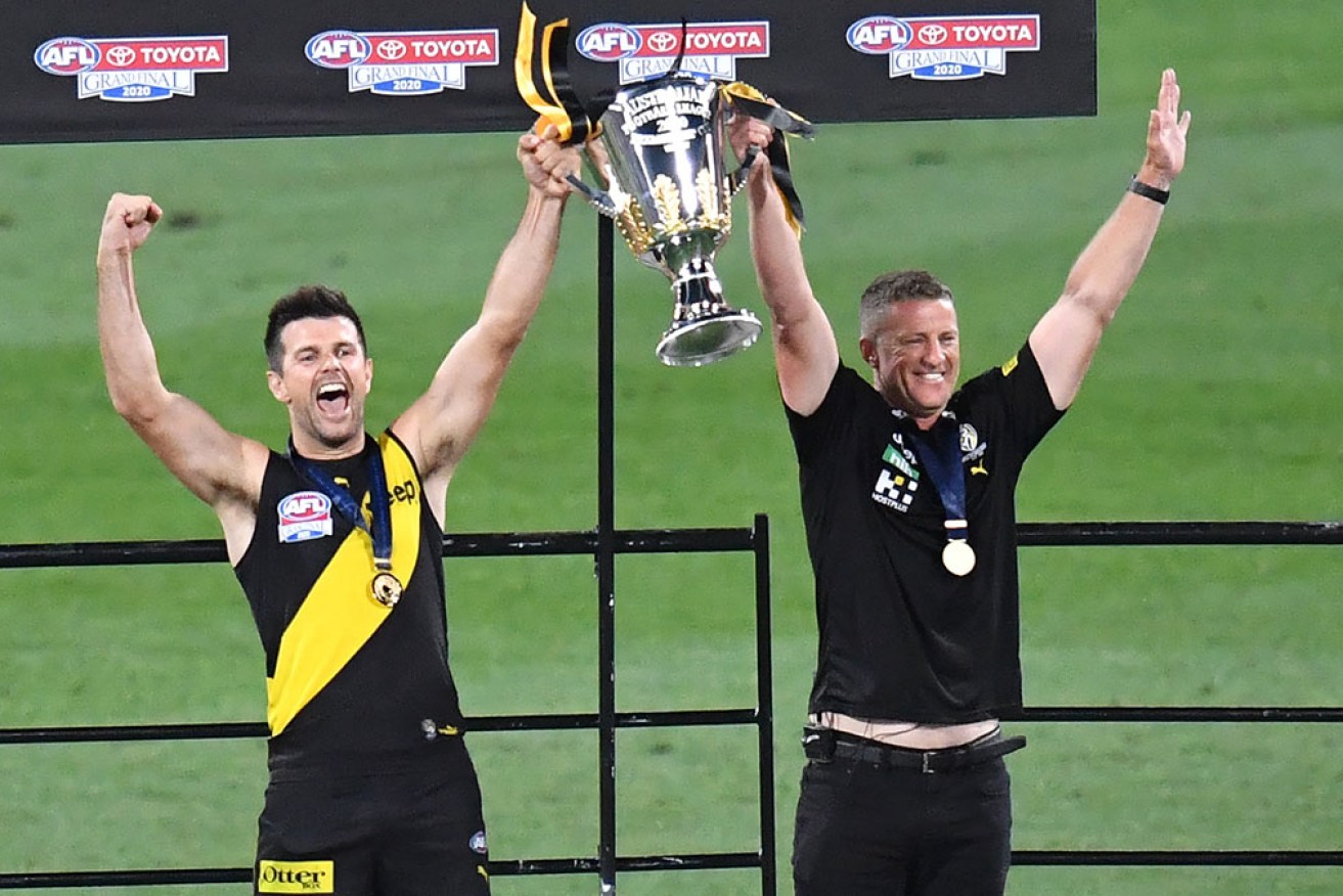 Trent Cotchin with Damien Hardwick, who has stepped down as Richmond coach.  