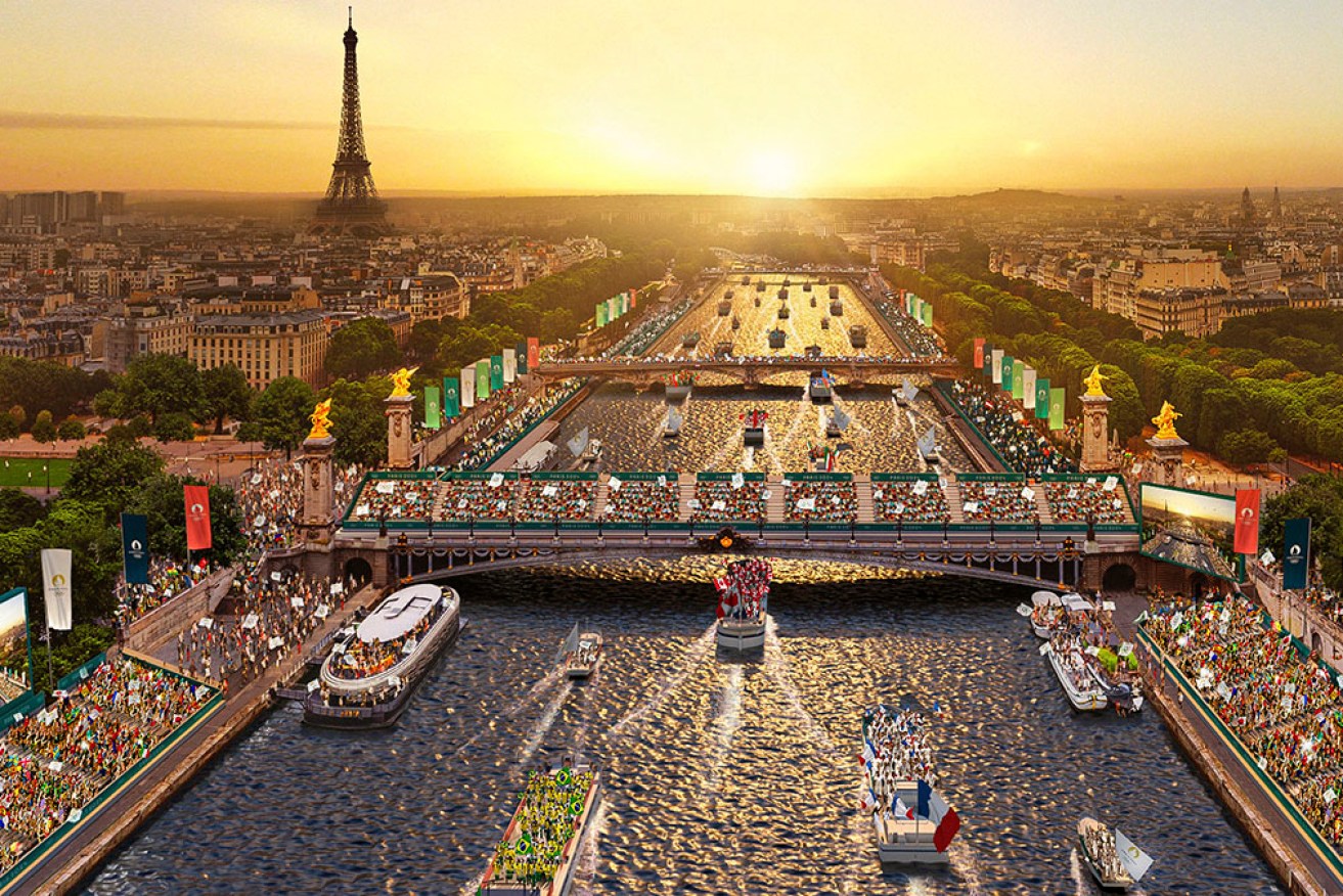 This computer- generated image shows Paris during the opening ceremony of the 2024 Olympic Games. 