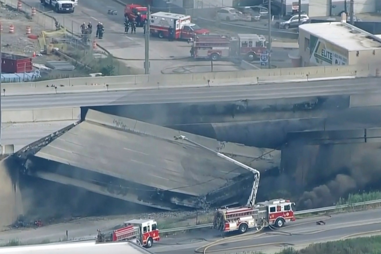The main north-south interstate highway on the US east coast has been closed after a collapse.