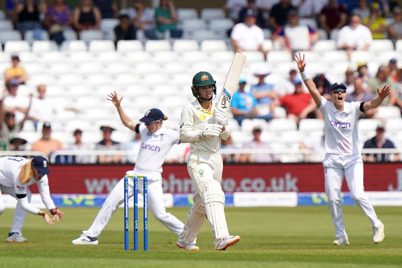 Australia opener Phoebe Litchfield was given out lbw for 20 on her Test debut against England. 