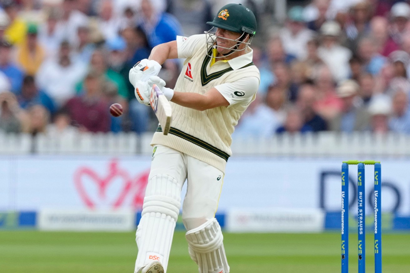 David Warner on his way to a half-century on day one of the second Test at Lord's on Wednesday.