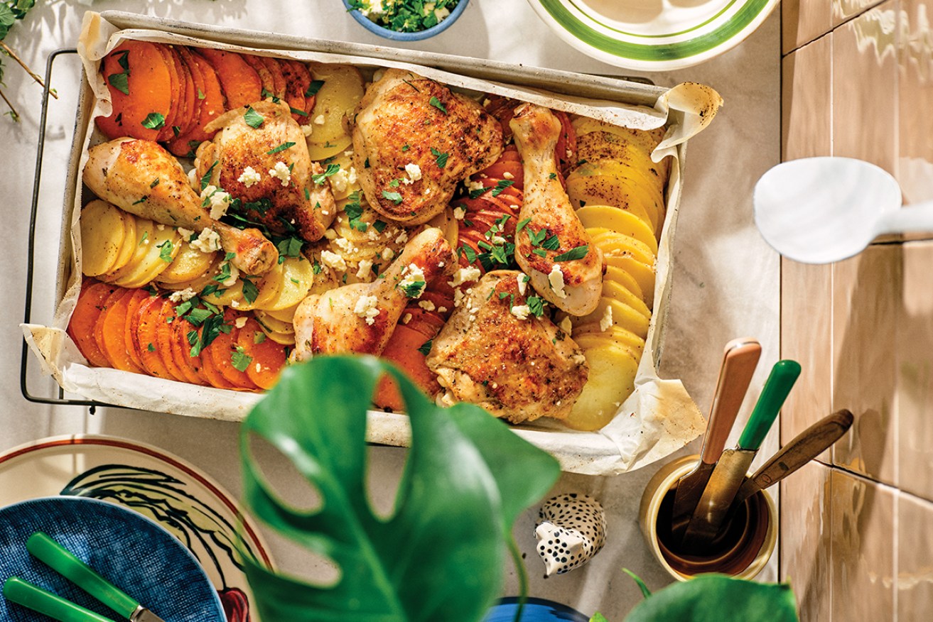 No fuss, just a tasty dinner – try this easy chicken tray bake.