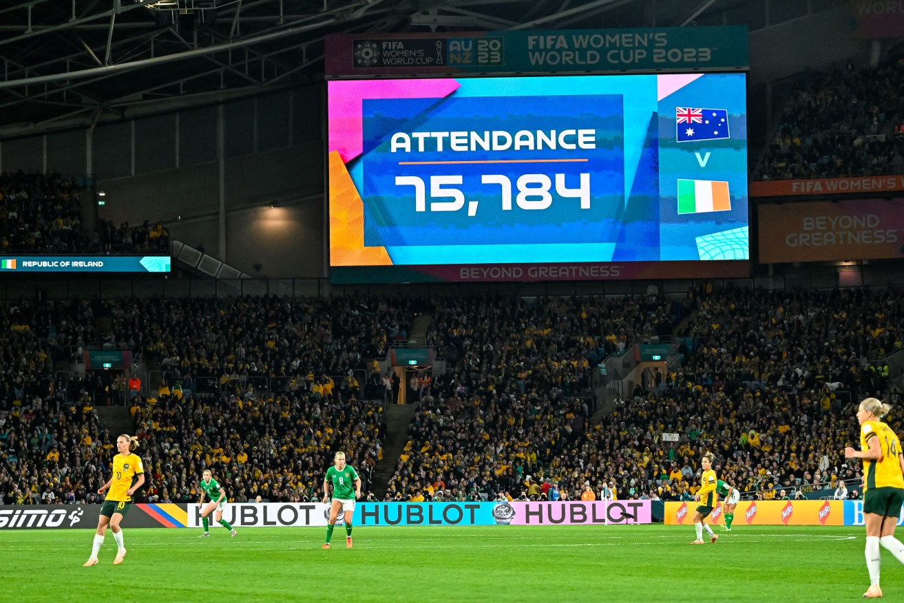 A record crowd watched the Matildas in their opening game against Ireland. 