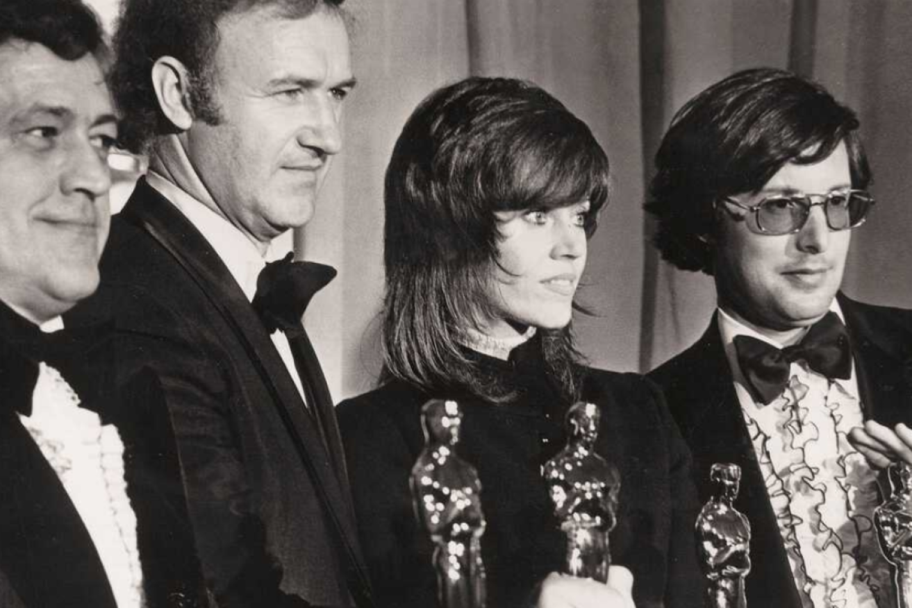 William Friedkin, far right, with his Oscar for best achievement in directing for <I>The French Connection</I>. 