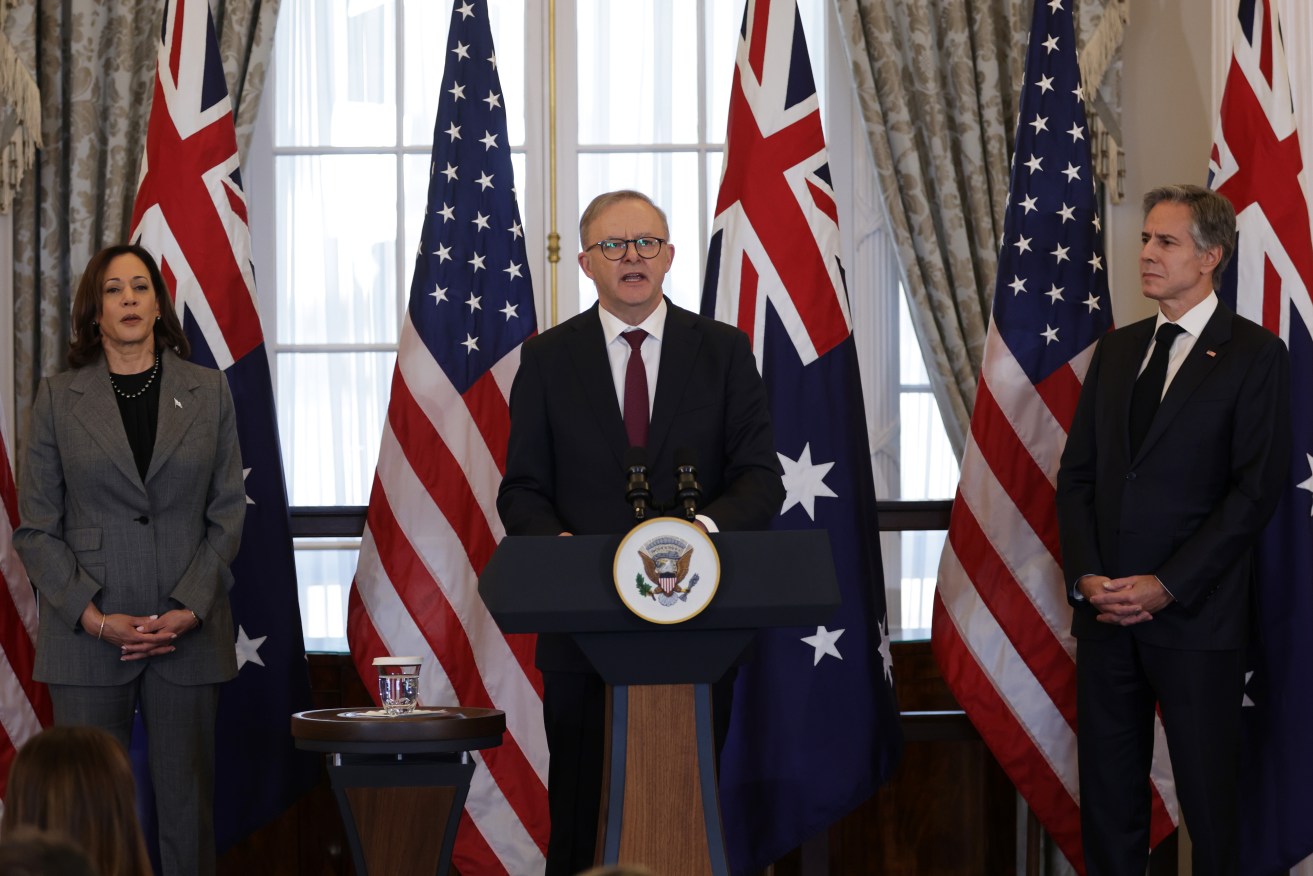 Anthony Albanese has delivered the keynote address at a lunch co-hosted by US Vice President Kamala Harris and Secretary of State Antony J Blinken.
