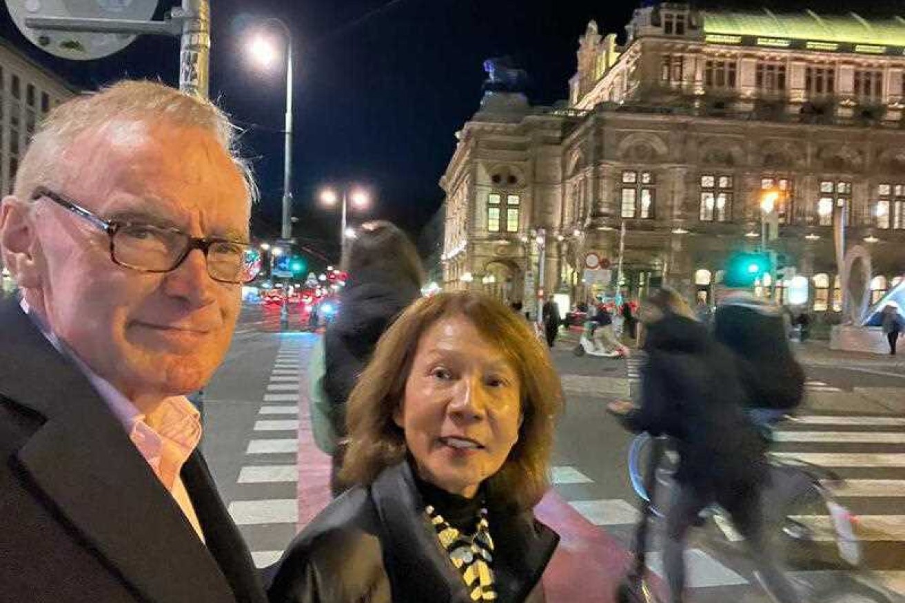 Former NSW premier Bob Carr and his wife Helena in Vienna, Austria, before she lost consciousness.