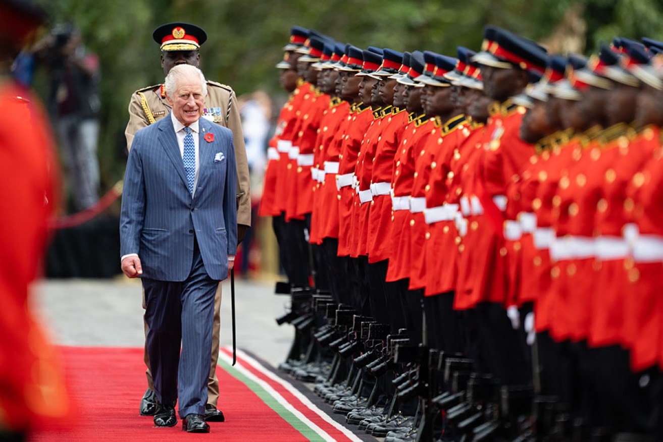 King Charles III inspects the Guard of Honour at State House in Nairobi on Tuesday.