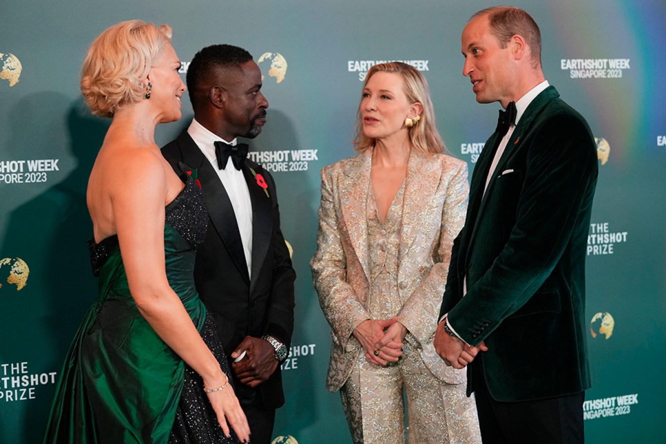 Prince William chats with Hannah Waddingham, Sterling K. Brown and Cate Blanchett in Singapore on Tuesday. 